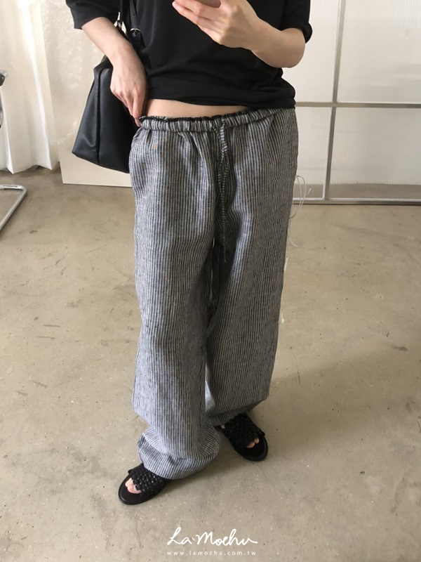 直條紋麻料直筒褲(闆娘.花花清單)